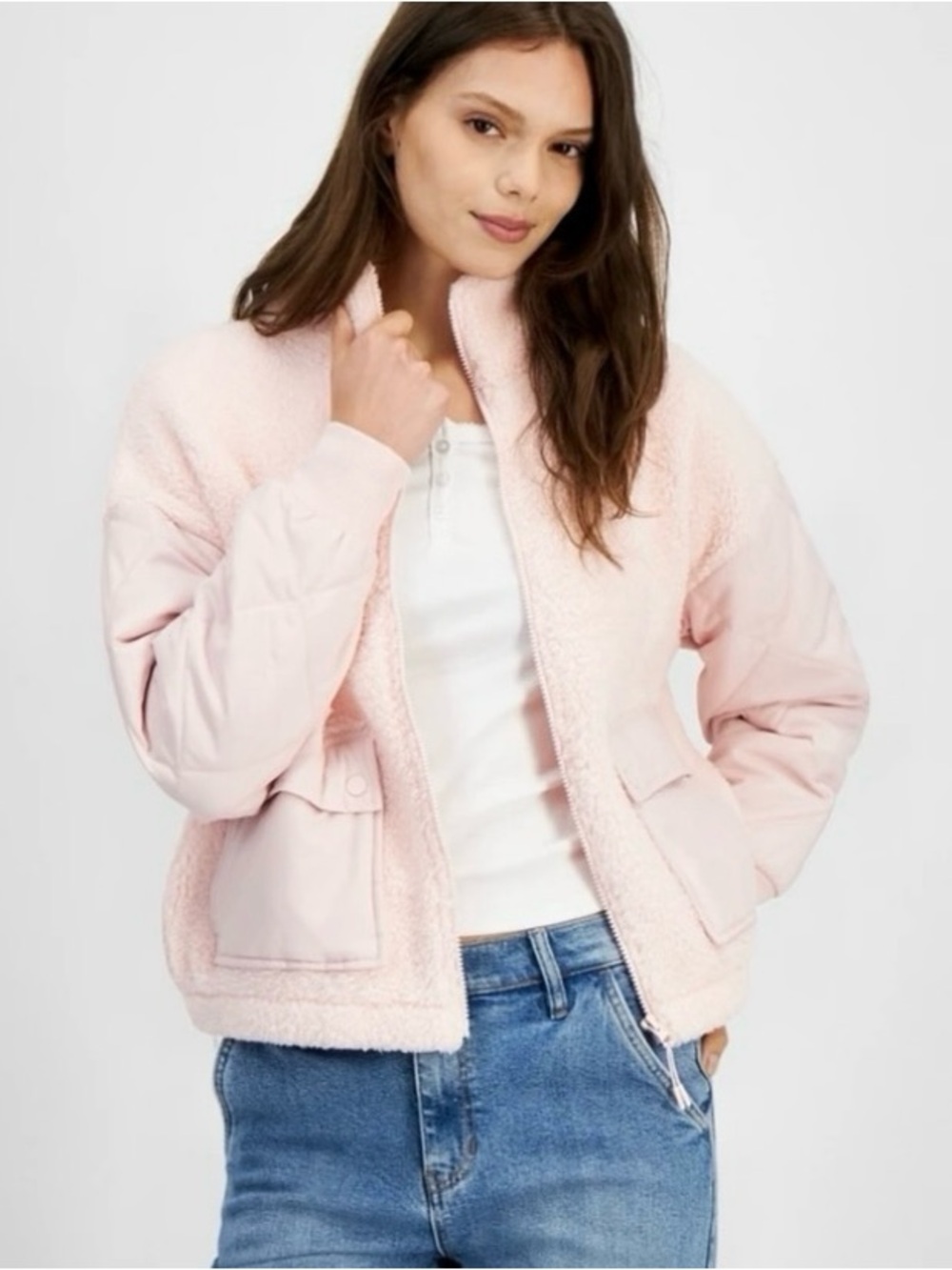 Cozy Sherpa Zip Junior Jacket in Irish Cream